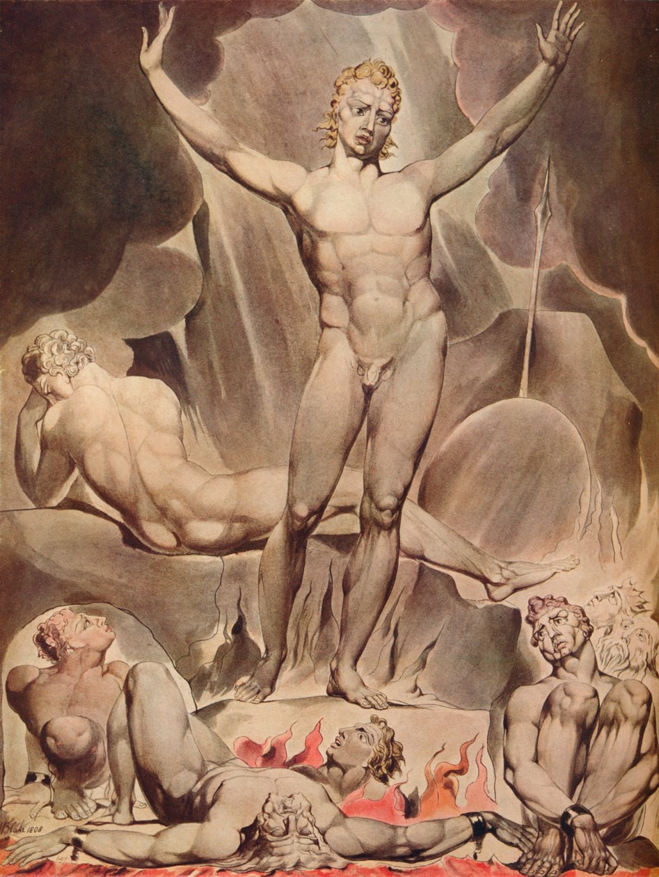 Satan wekt de rebellerende engelen door William Blake