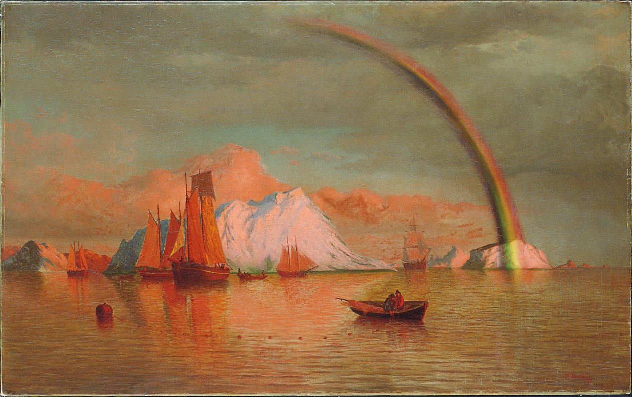 Arctische zonsondergang met regenboog, 1877 door William Bradford