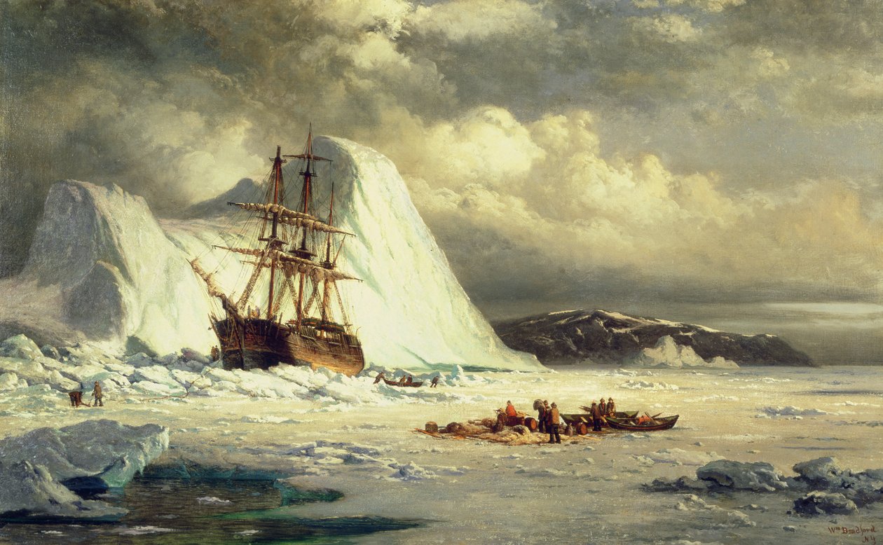Schip op ijs, ca. 1880 (olieverf op doek) door William Bradford
