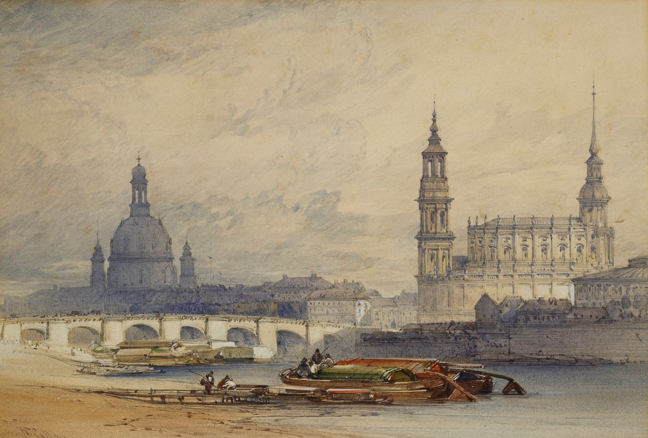 Dresden vanaf de rivier de Elbe, 1853 door William Callow