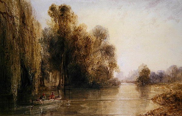 Figuren roeien op een Franse rivier door William Callow