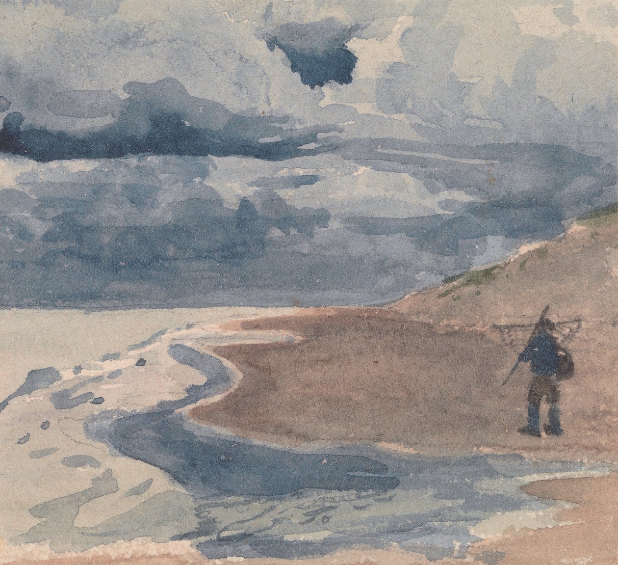 Landschap met man op strand door William Collins