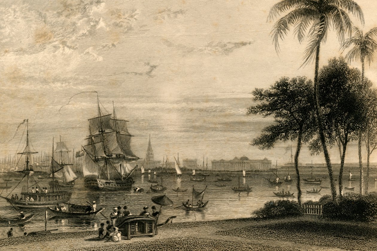 Calcutta, vanaf Garden House Reach, 1835 door William Daniell