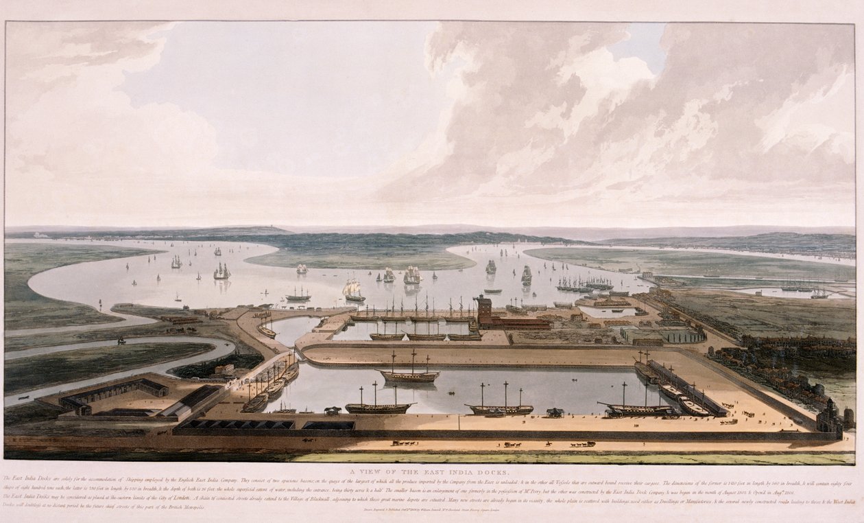 East India Docks, Poplar, Londen door William Daniell