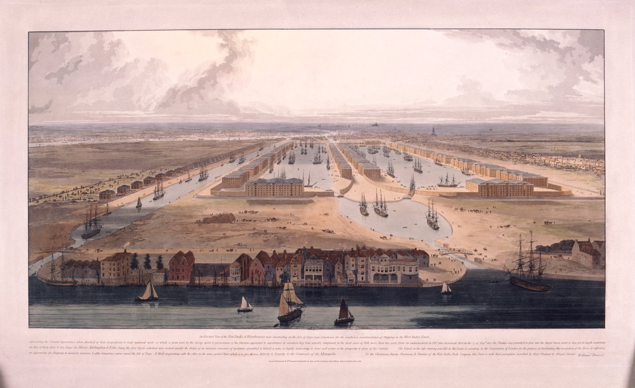 West India Docks, Poplar, Londen, 1802 door William Daniell