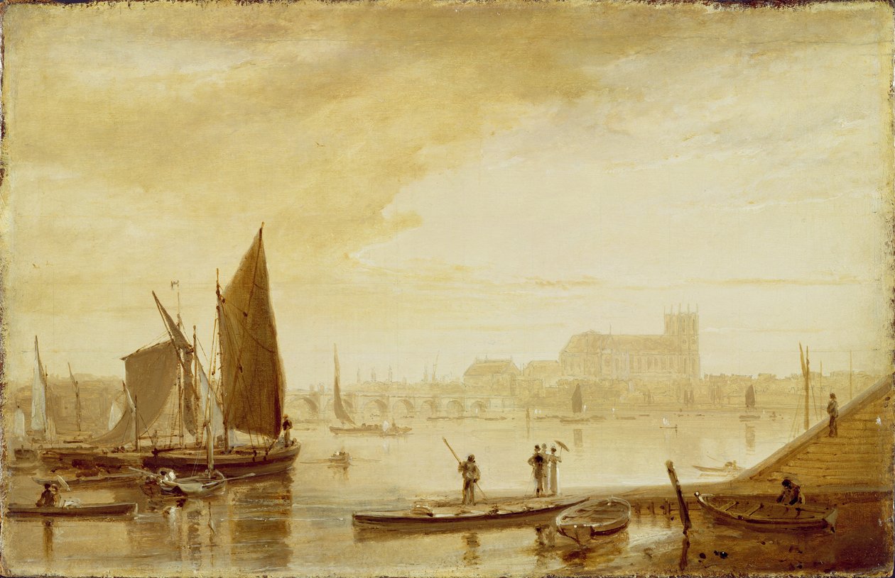 Westminster Bridge en abdij door William Daniell