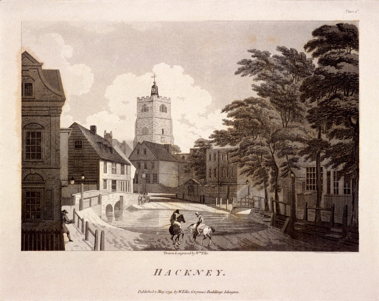 Algemeen uitzicht op Hackney, Londen, 1791 door William Ellis