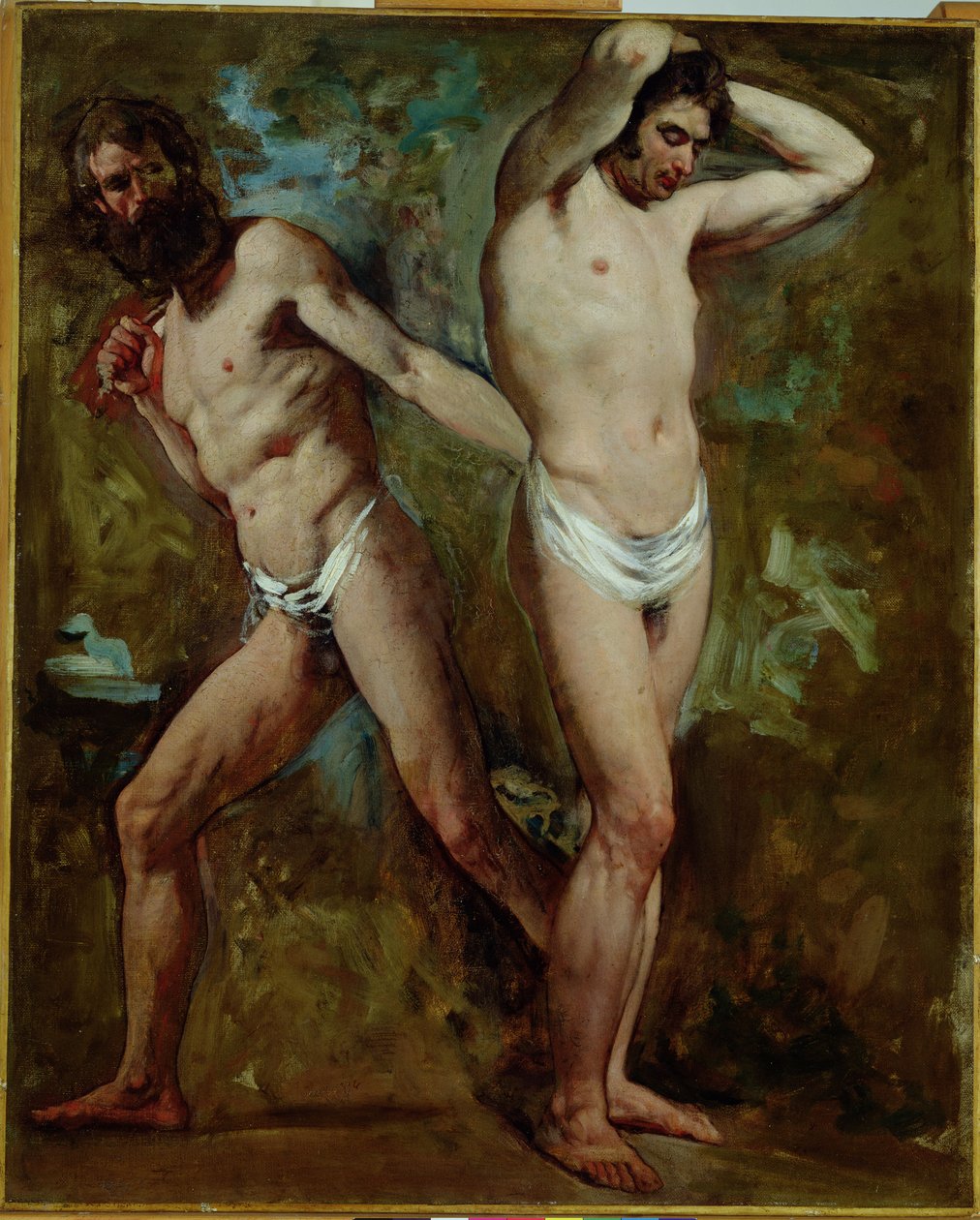 Twee staande mannelijke naakten door William Etty