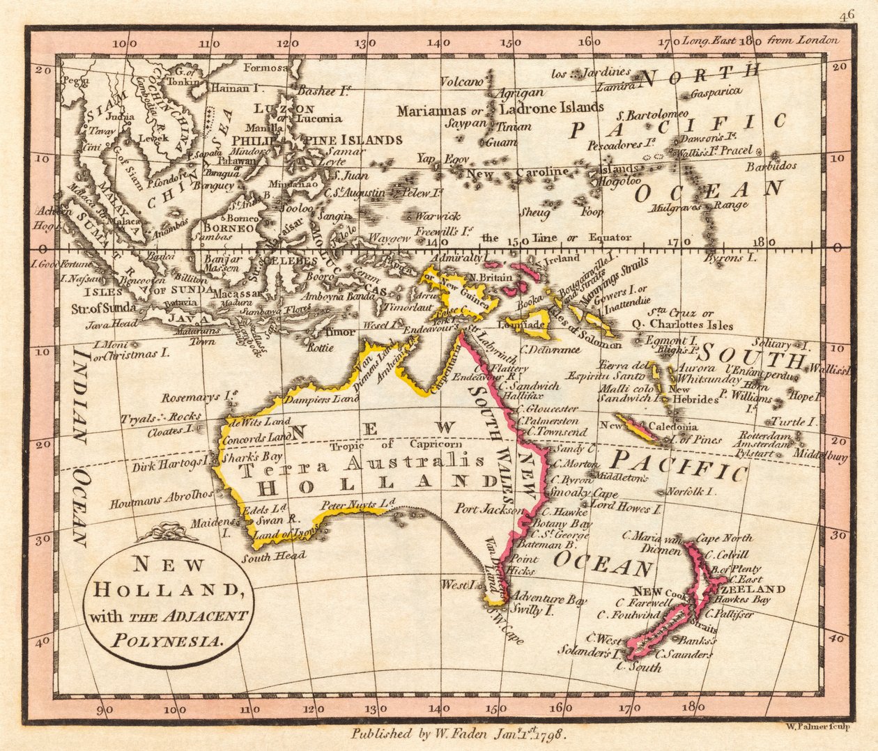 Australië en Nieuw-Zeeland. Nieuw-Holland. Kaart. door William Faden