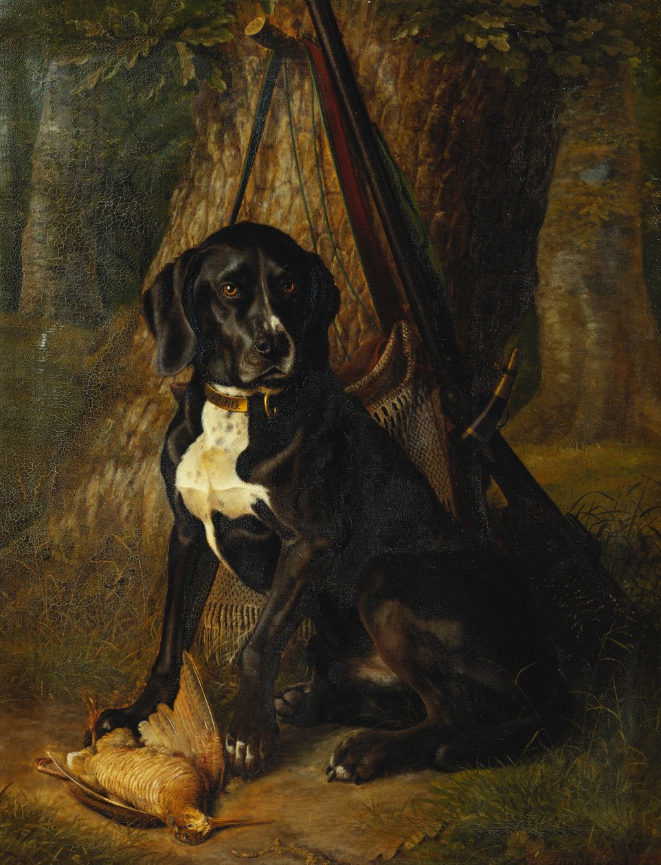 Een jachthond met een houtsnip, 1842 door William Hammer