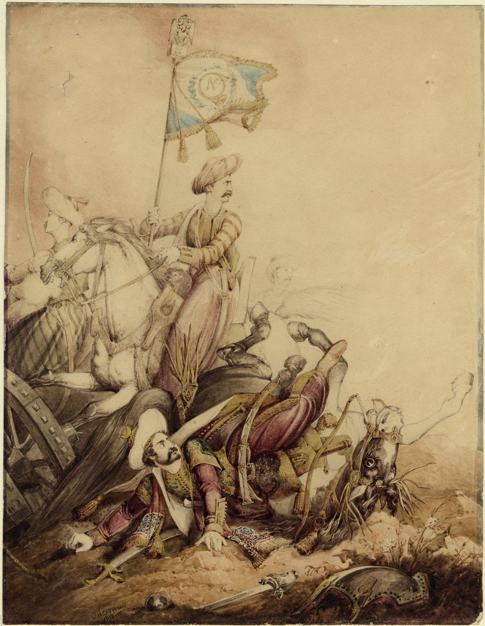 Mameluk vaandeldrager in gevecht, 1818 door William Heath