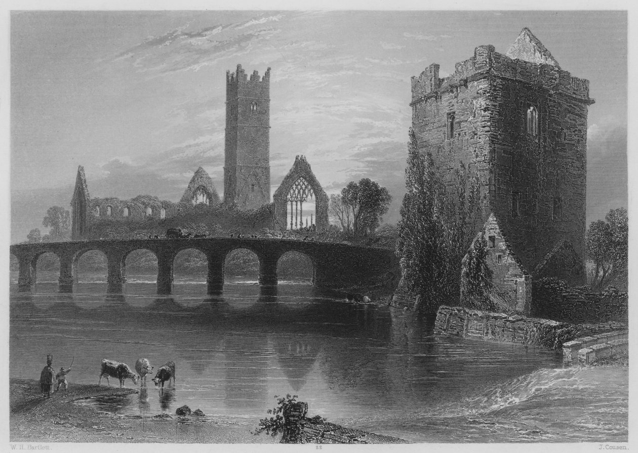 Abdij van Clare, Galway (gravure) door William Henry (after) Bartlett