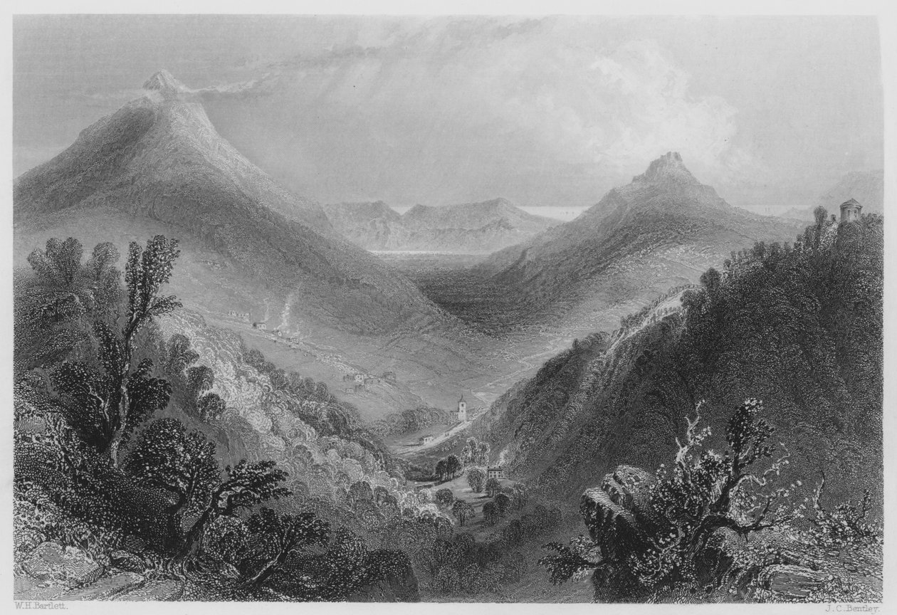 Glen of the Downs (gravure) door William Henry (after) Bartlett