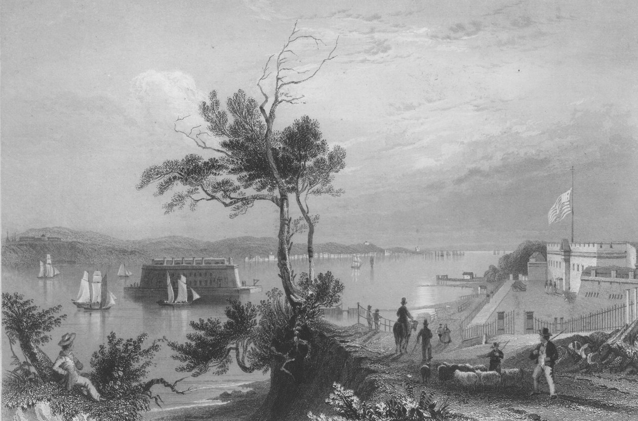 De Narrows vanaf Fort Hamilton door William Henry Bartlett