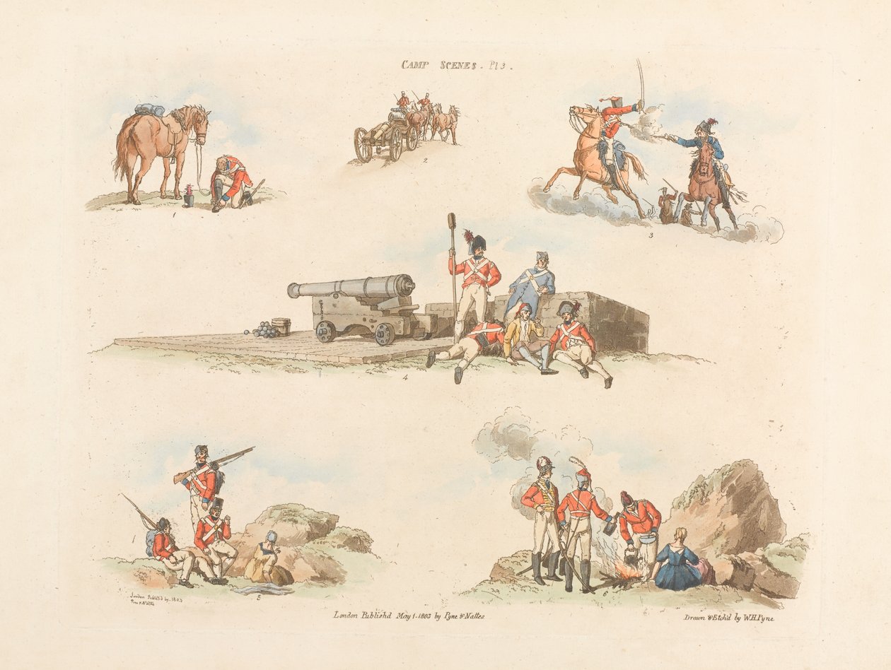 Kampscènes, 1803 door William Henry Pyne