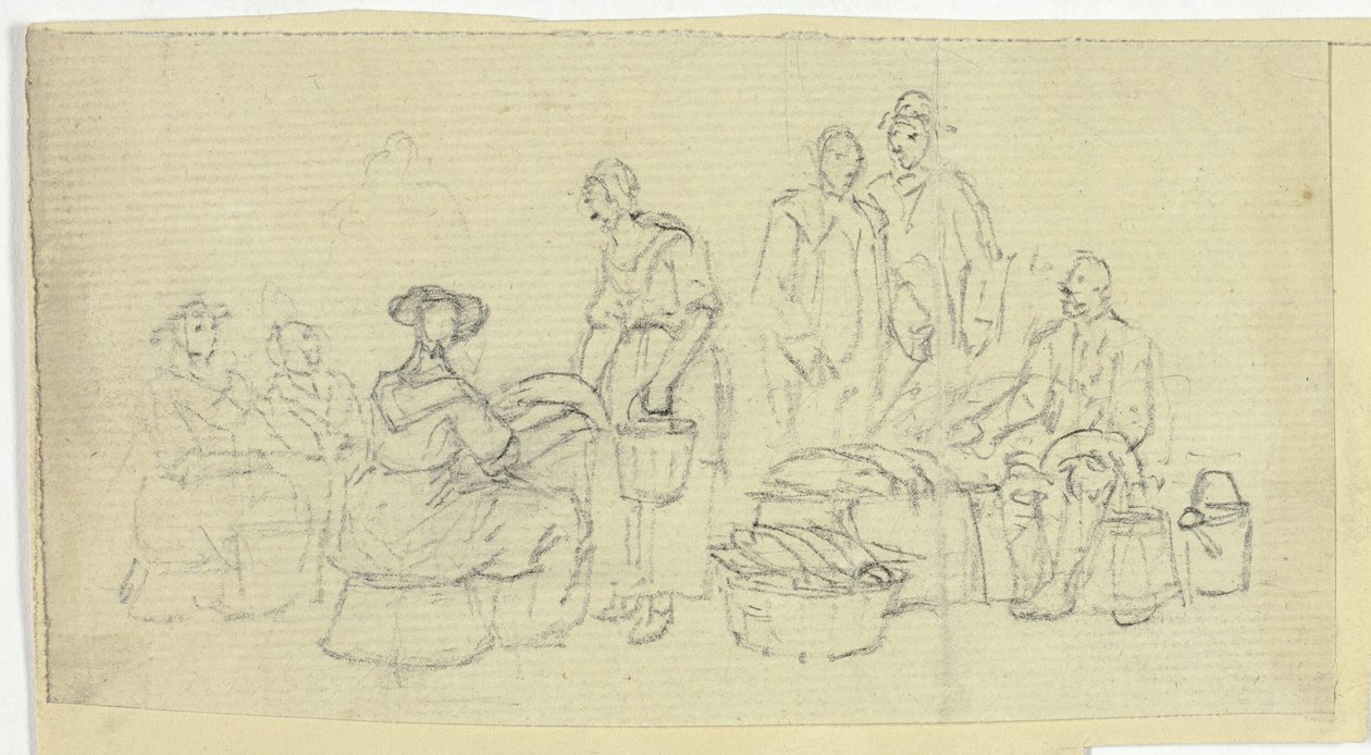 Vismarkt scène door William Henry Pyne