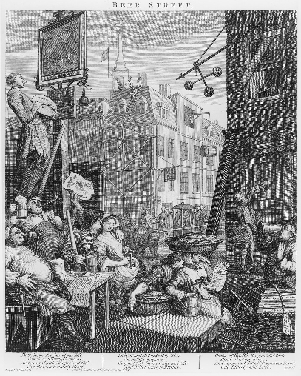 Bierstraat door William Hogarth