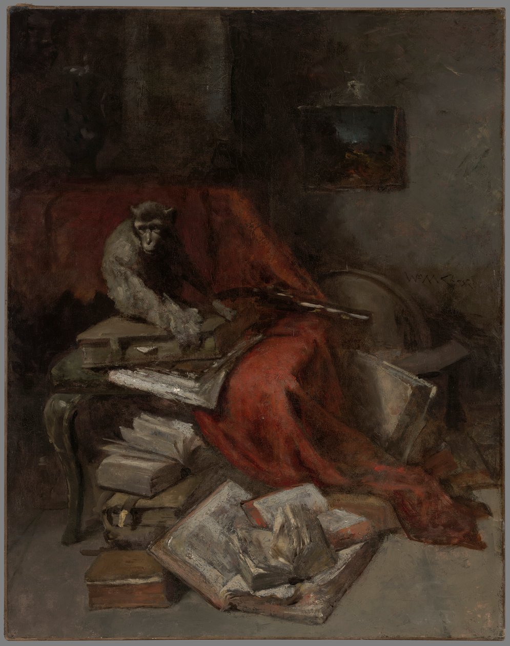 Apen met Literatuur door William Merritt Chase