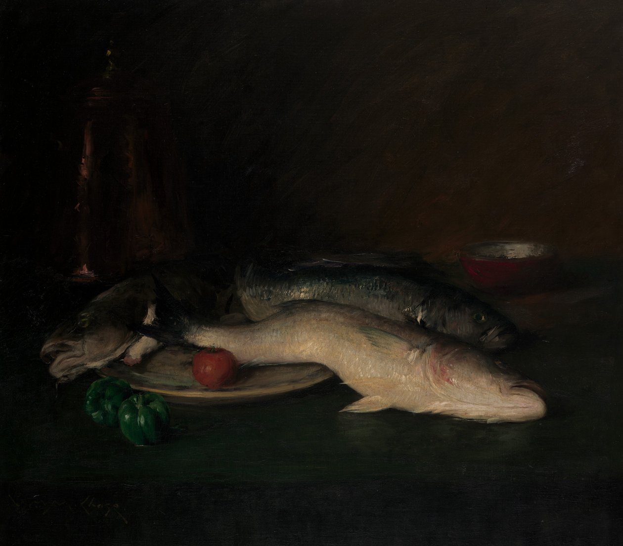 Stilleven: Vis, voor 1908 door William Merritt Chase