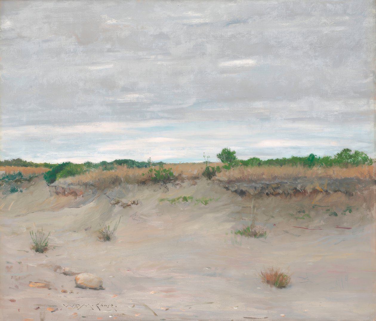 Zandstrand door de Wind Verwaaid door William Merritt Chase