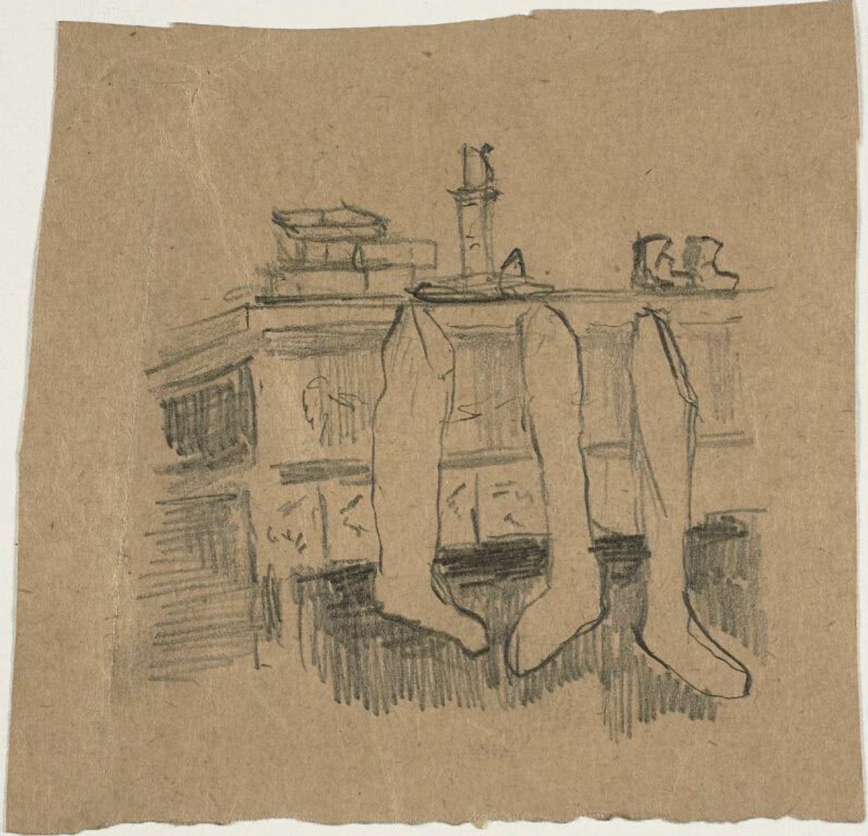 Kerstkousen boven de open haard door William Michael Harnett