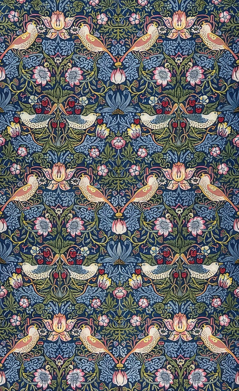 De aardbeienrover. Decoratiestof. 1883 door William Morris