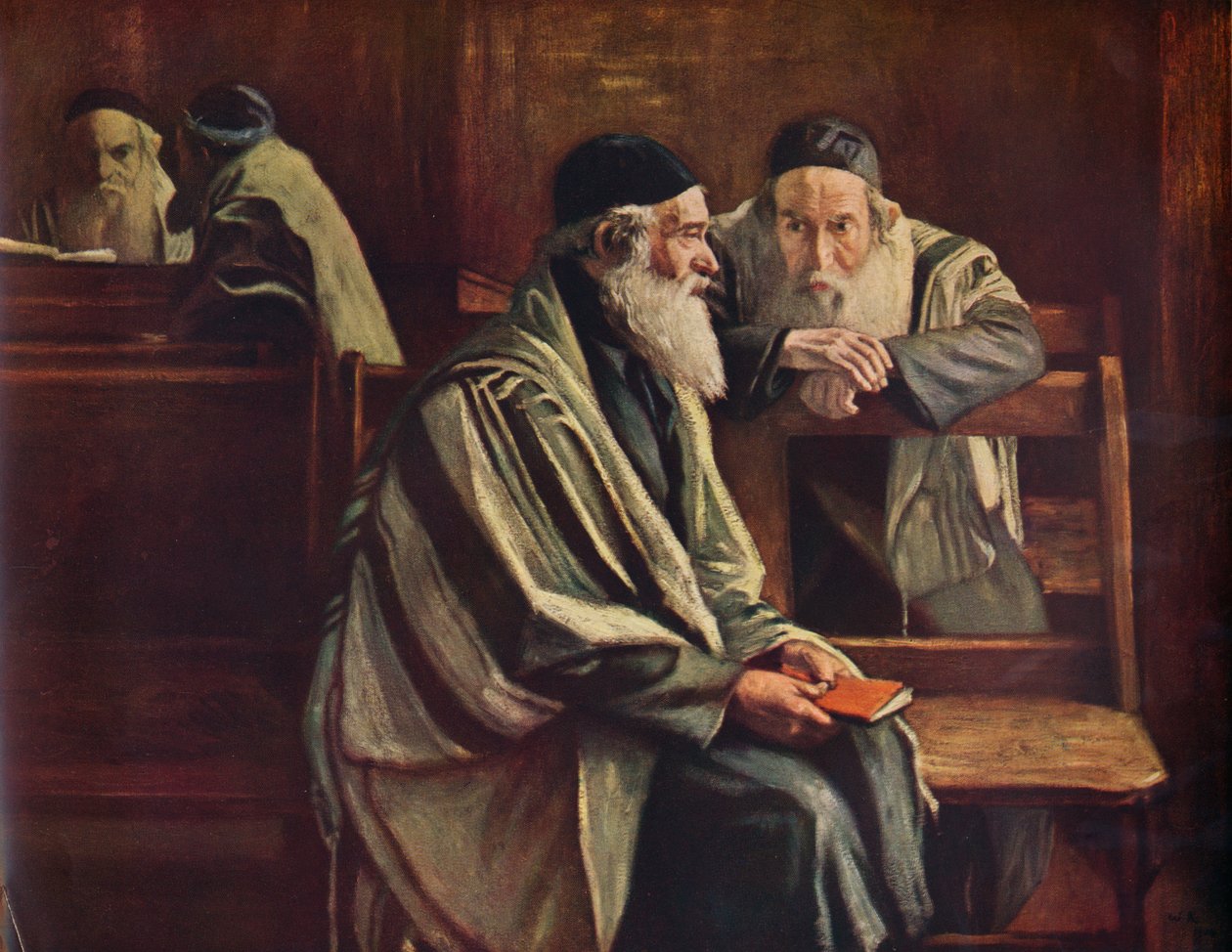 Joodse synagoge, Spitalfields, 1935 door William Rothenstein