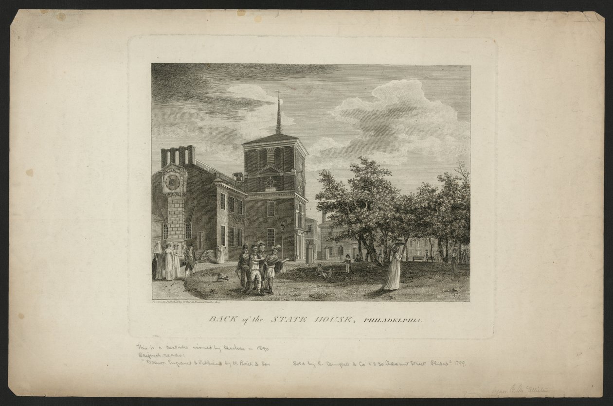 Achterkant van het Staatshuis, Philadelphia door William Russell Birch
