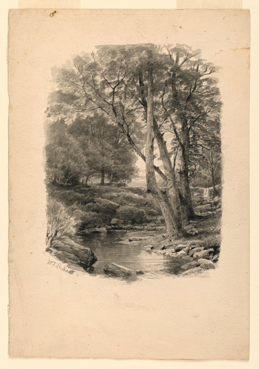 Tekening, Zwembad in het bos, 1874 door William Trost Richards