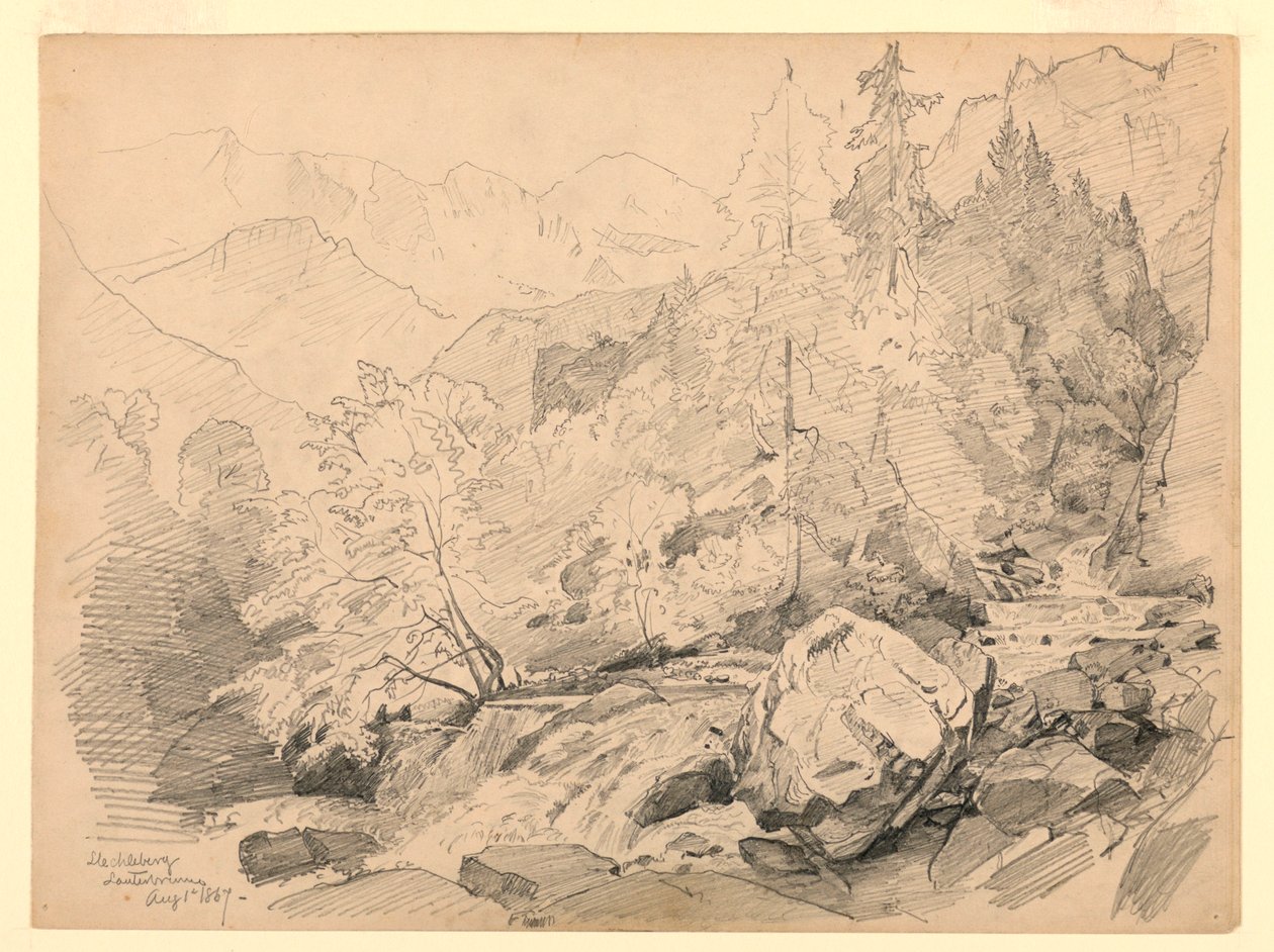 Landschap, Stechelberg, Lauterbrunnen, Zwitserland door William Trost Richards
