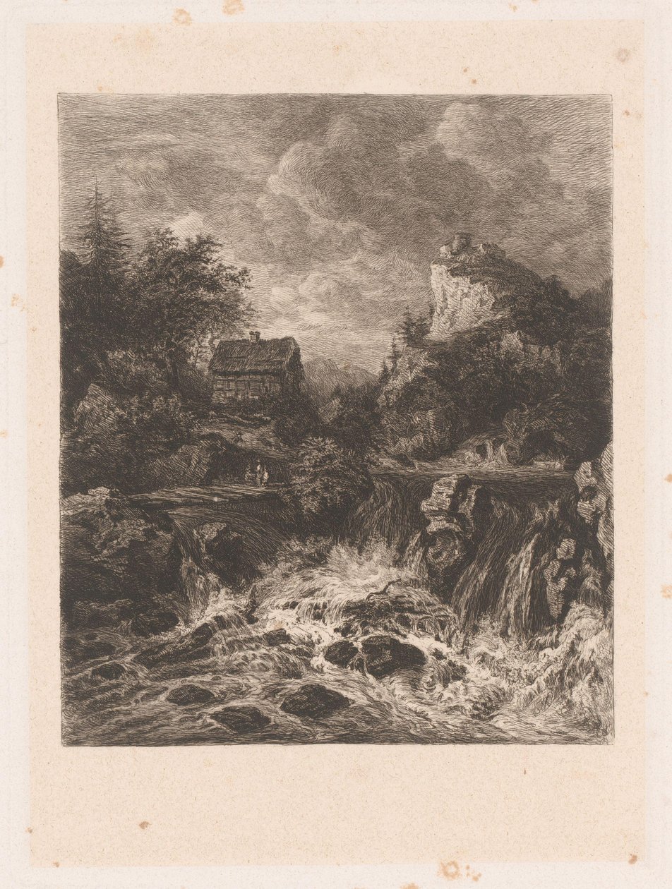 Landschap met een waterval door William Unger