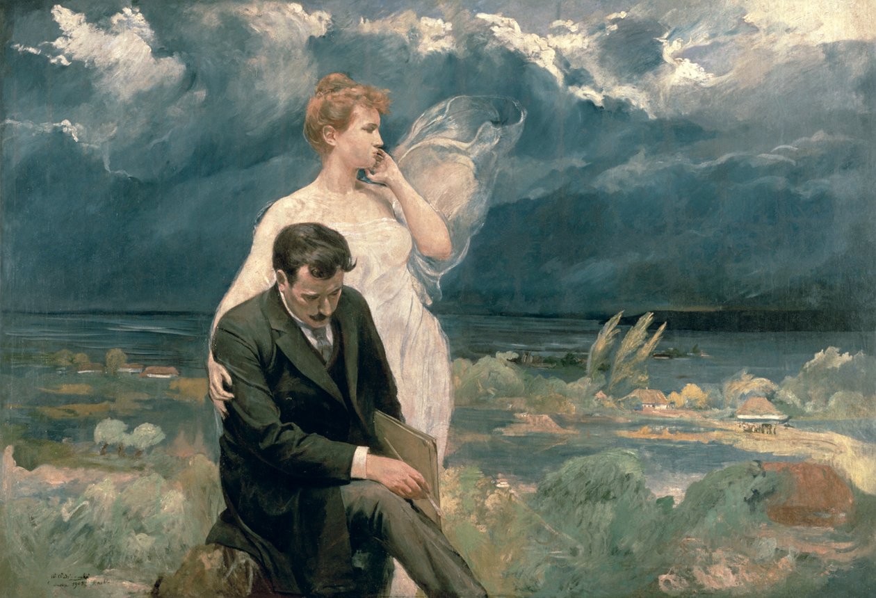 Schilder met Muze, 1905 door Wincenty Wodzinowsky