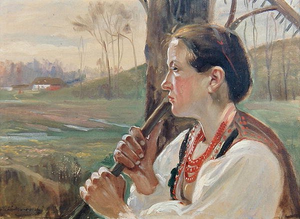 Meisje met hark, c.1914 door Wincenty Wodzinowsky