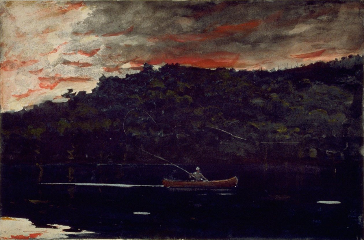 Zonsopgang, vissen in de Adirondacks door Winslow Homer