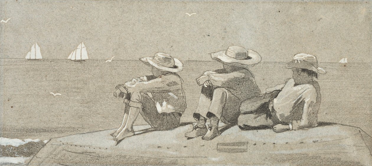 Drie jongens op een gestrande dory door Winslow Homer