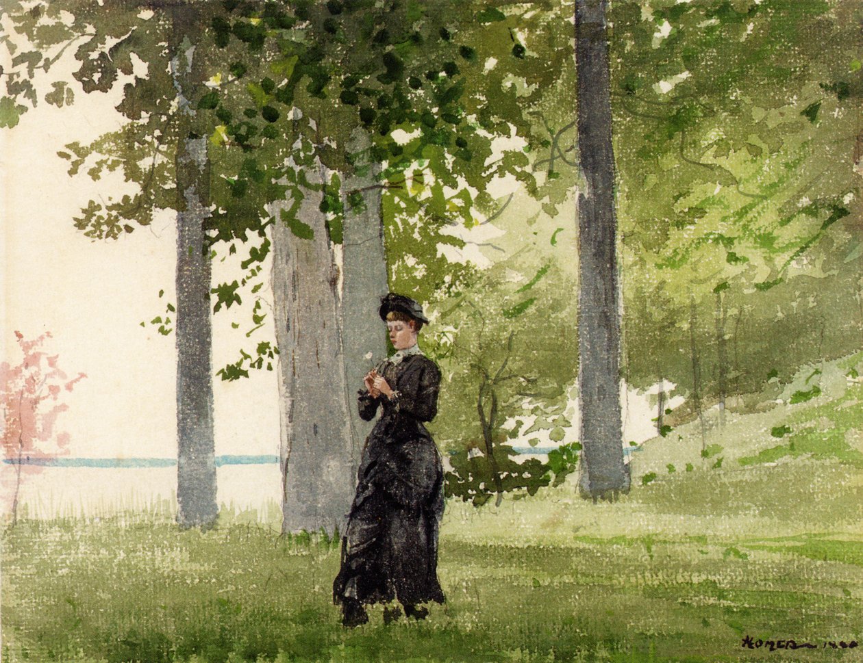 Vrouw met bloem door Winslow Homer
