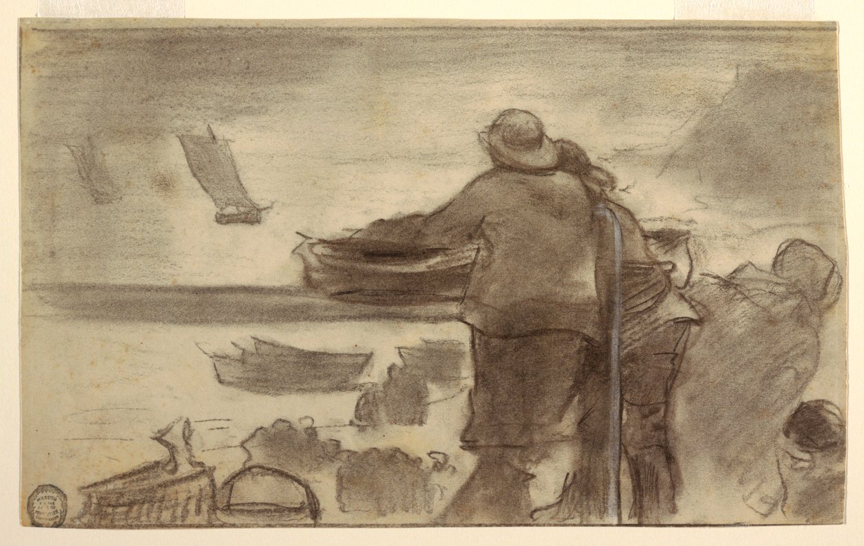 Strand met boten en mensen, Cullercoats, Engeland door Winslow Homer