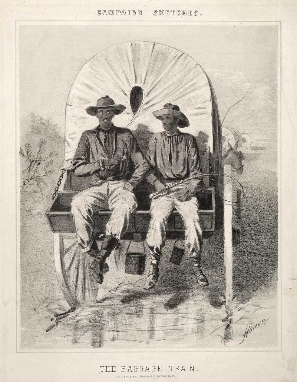 Campagneschetsen: De bagagetrein, 1863 door Winslow Homer