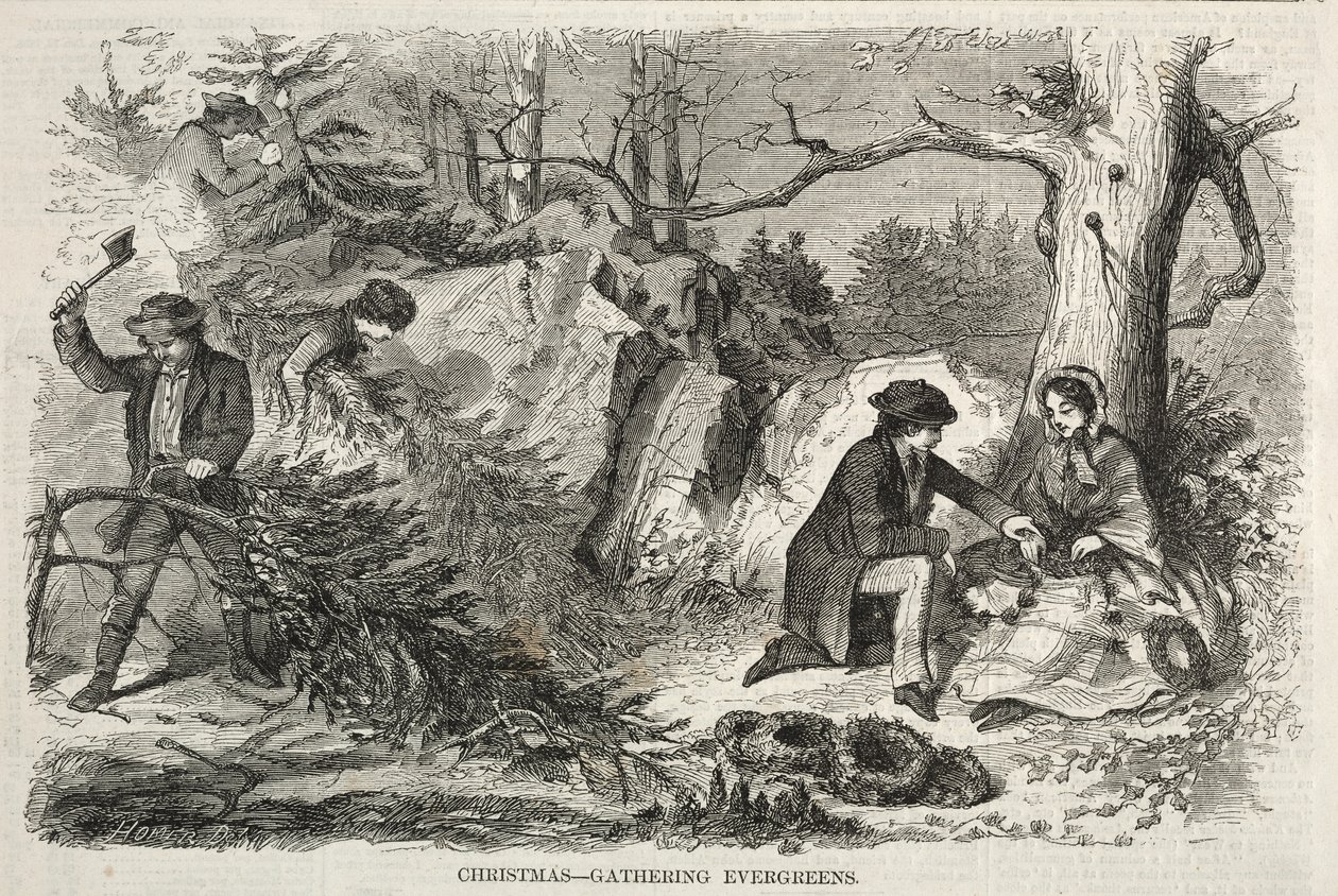 Kerstmis - Verzamelen van groenblijvers, 1858 door Winslow Homer