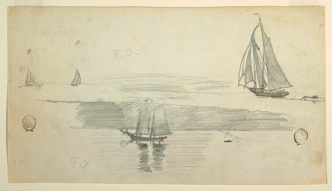 Tekening, Vier schoeners, mogelijk 1880 door Winslow Homer