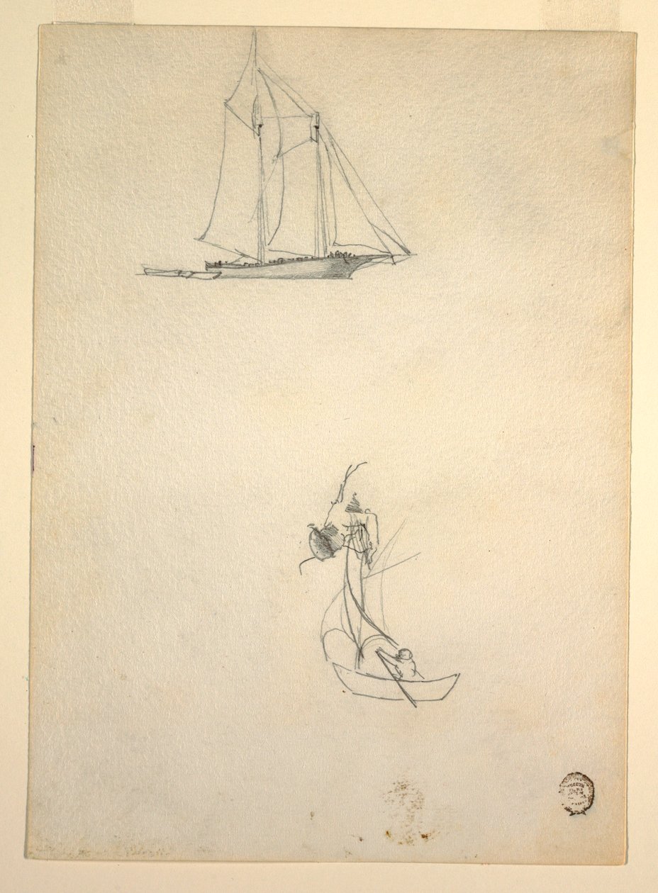 Tekening, Schoener en drie sloepen, 1881 door Winslow Homer