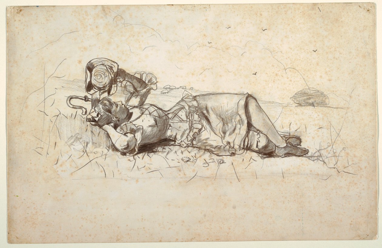 Tekening, Rustende herderin, 1877 door Winslow Homer