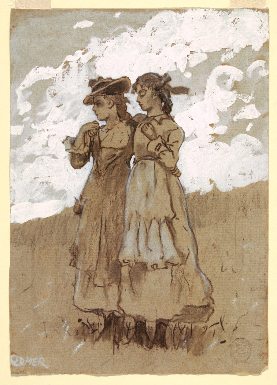 Tekening, Twee jonge meisjes, 1878-79 door Winslow Homer
