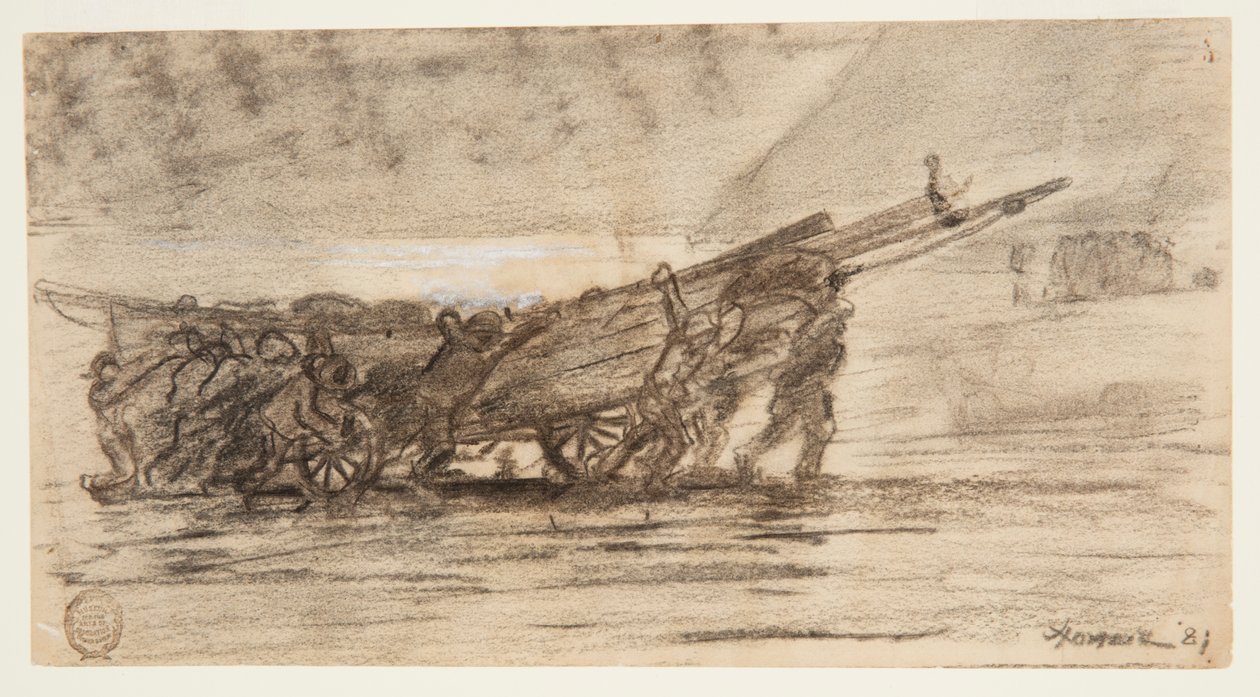 Vissers die een Boot aan Land Trekken, Cullercoats, Engeland door Winslow Homer