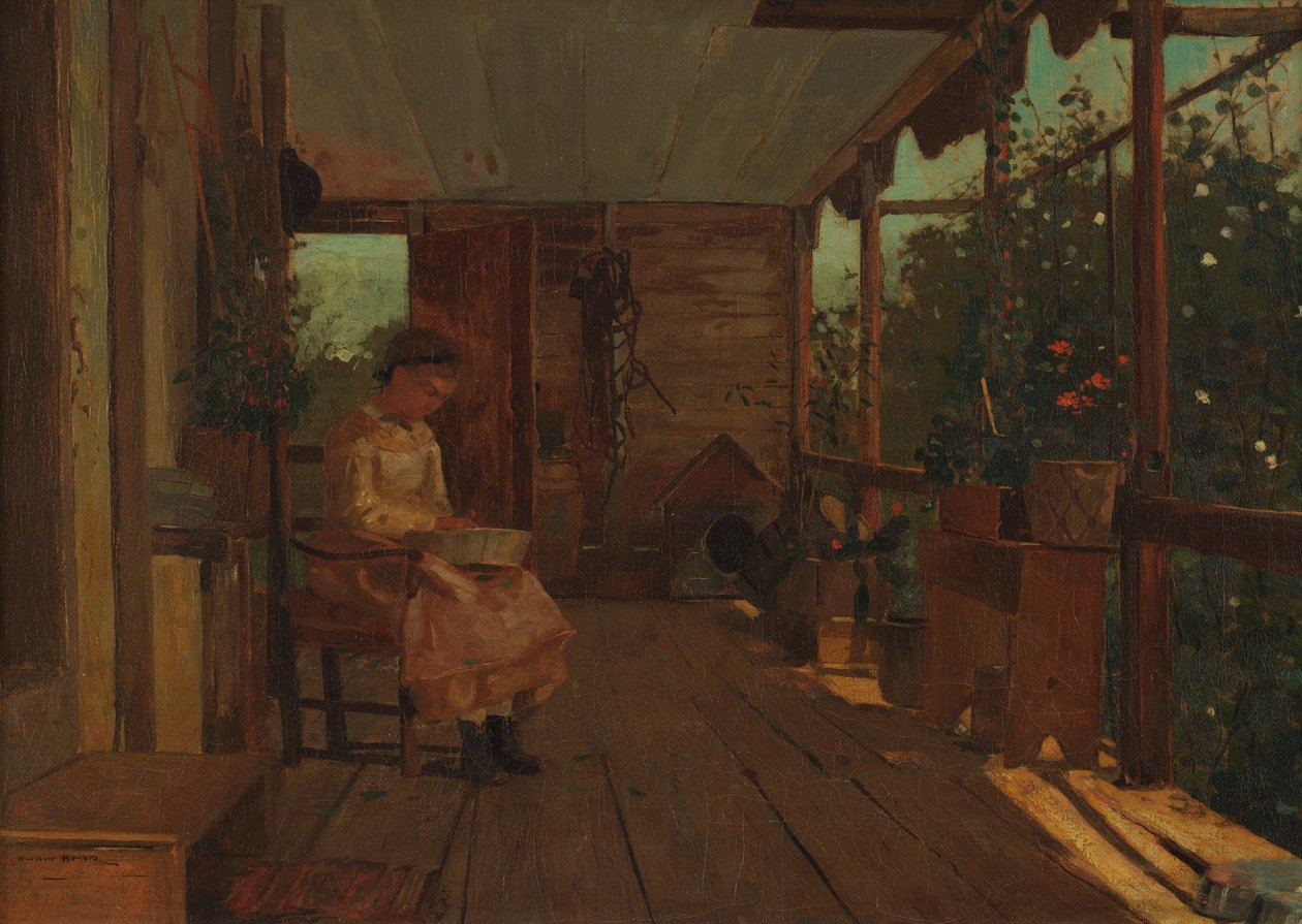 Meisje die erwten dopt door Winslow Homer