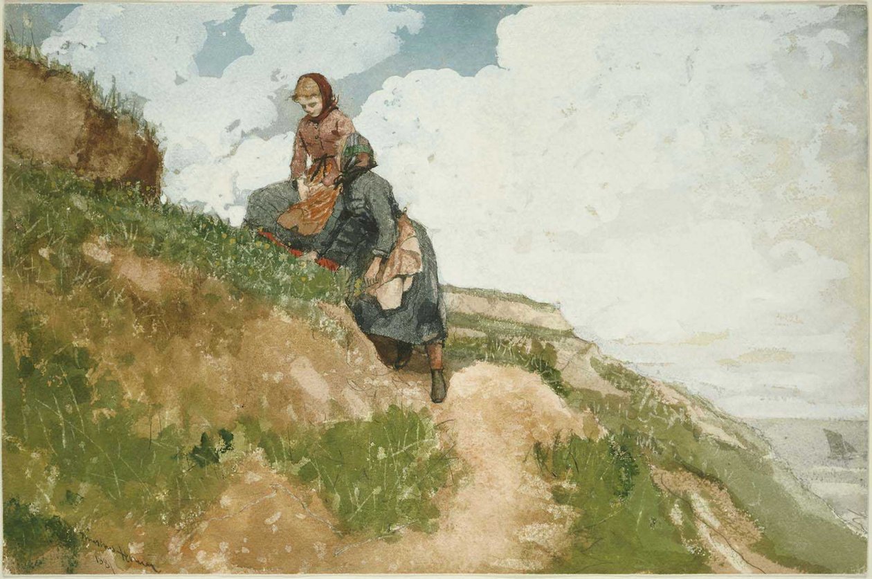 Meisjes op een klif door Winslow Homer