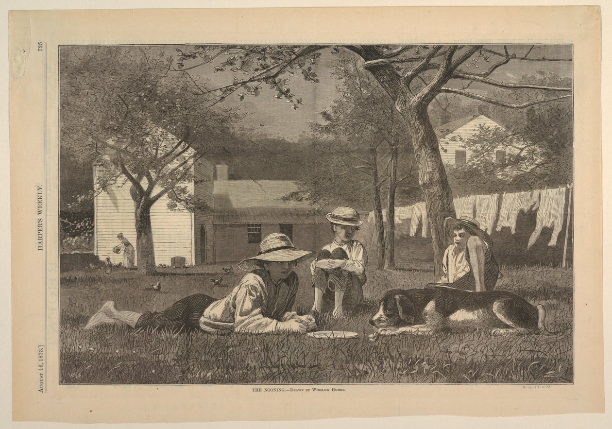Grafisch ontwerp, "De Nooning", augustus 1873 door Winslow Homer