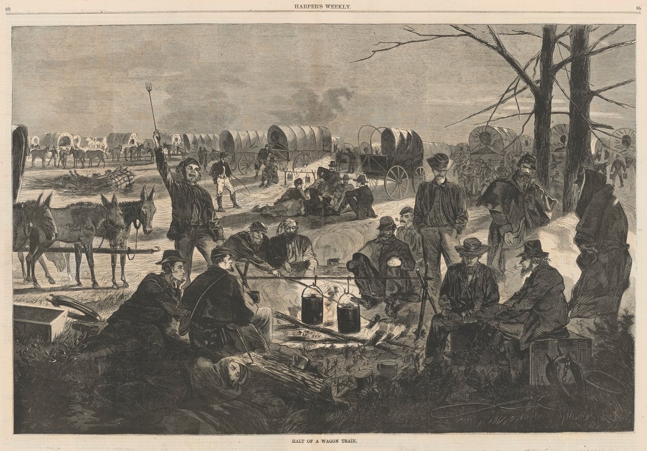 Stop van een wagenkolonne; uit Harper door Winslow Homer