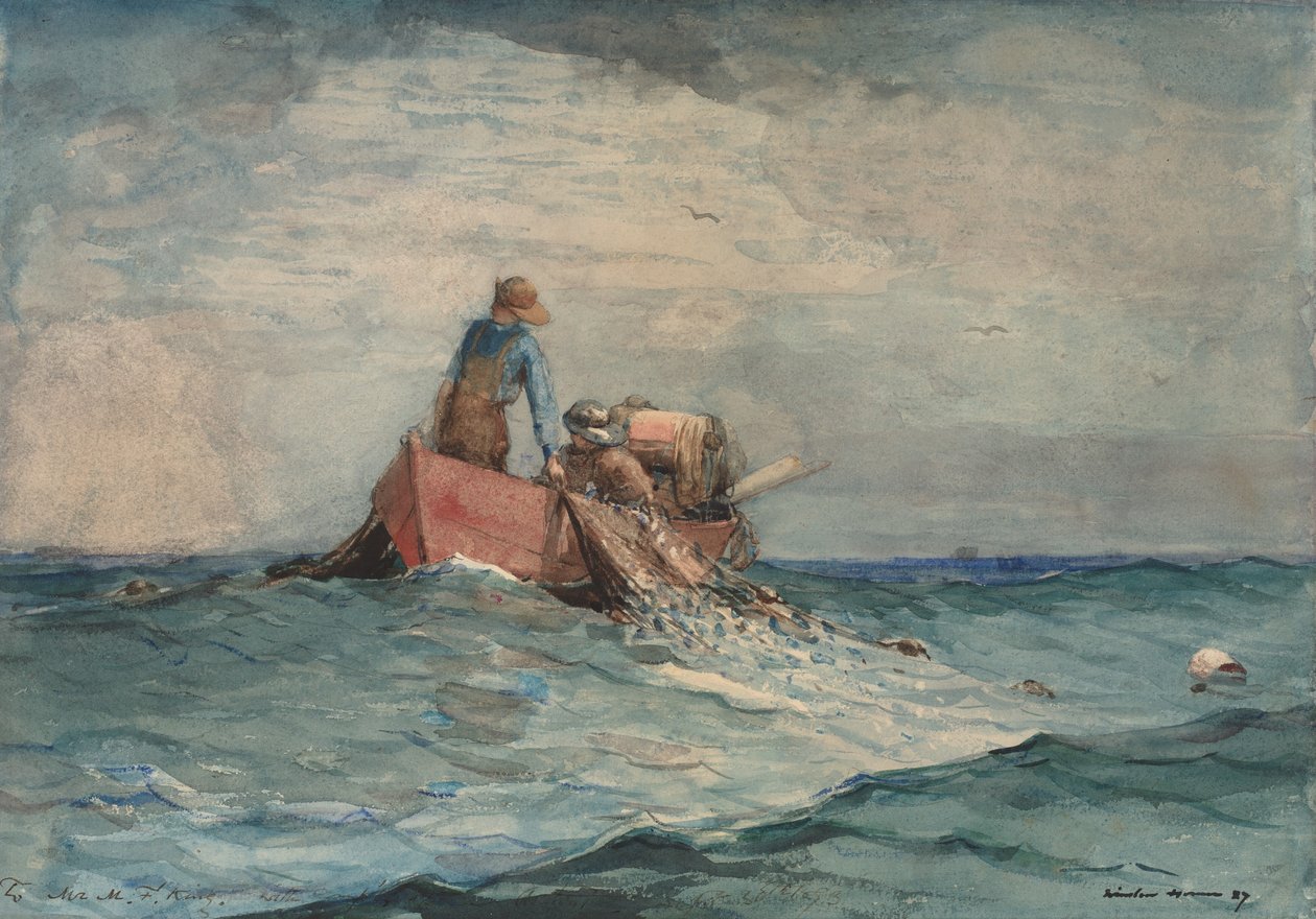 Netten binnenhalen, 1887 door Winslow Homer