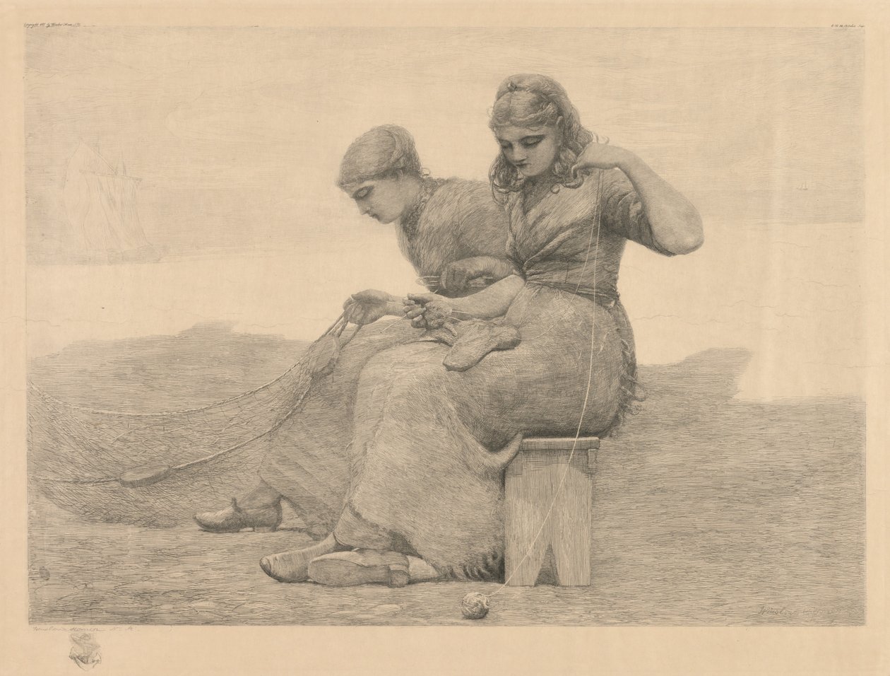De netten repareren door Winslow Homer